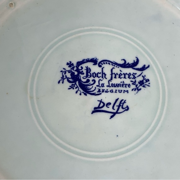 BOCH FRERES La Louvière Delft Blue & White Woman Portrait Reading Book Plate‎ - Picture 4 of 5